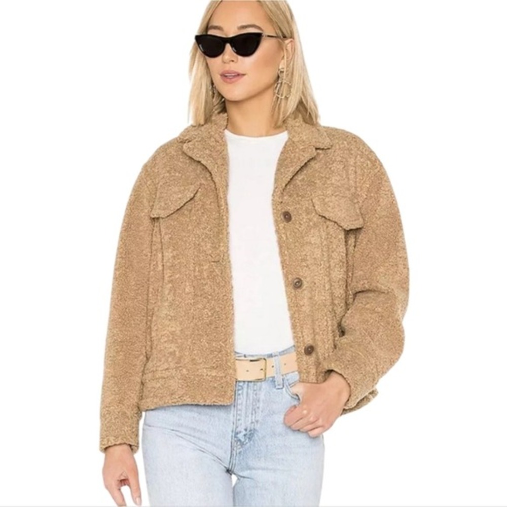 VINCE Vegan Fur‎ Shearling Teddy Tan Cozy Trucker Jacket Coat Size XL NEW!